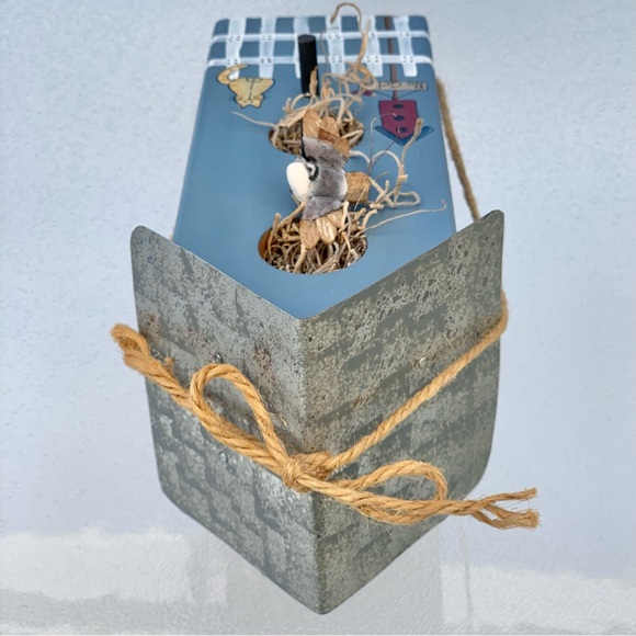 Handmade Blue Wooden Birdhouse Table Decoration - Picture 7 of 8